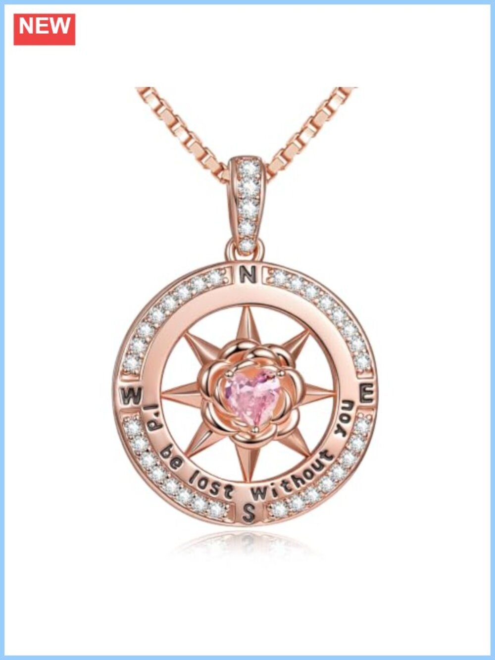 14K Gold Compass Necklace Engraved I'd Be Lost Without You Pendant